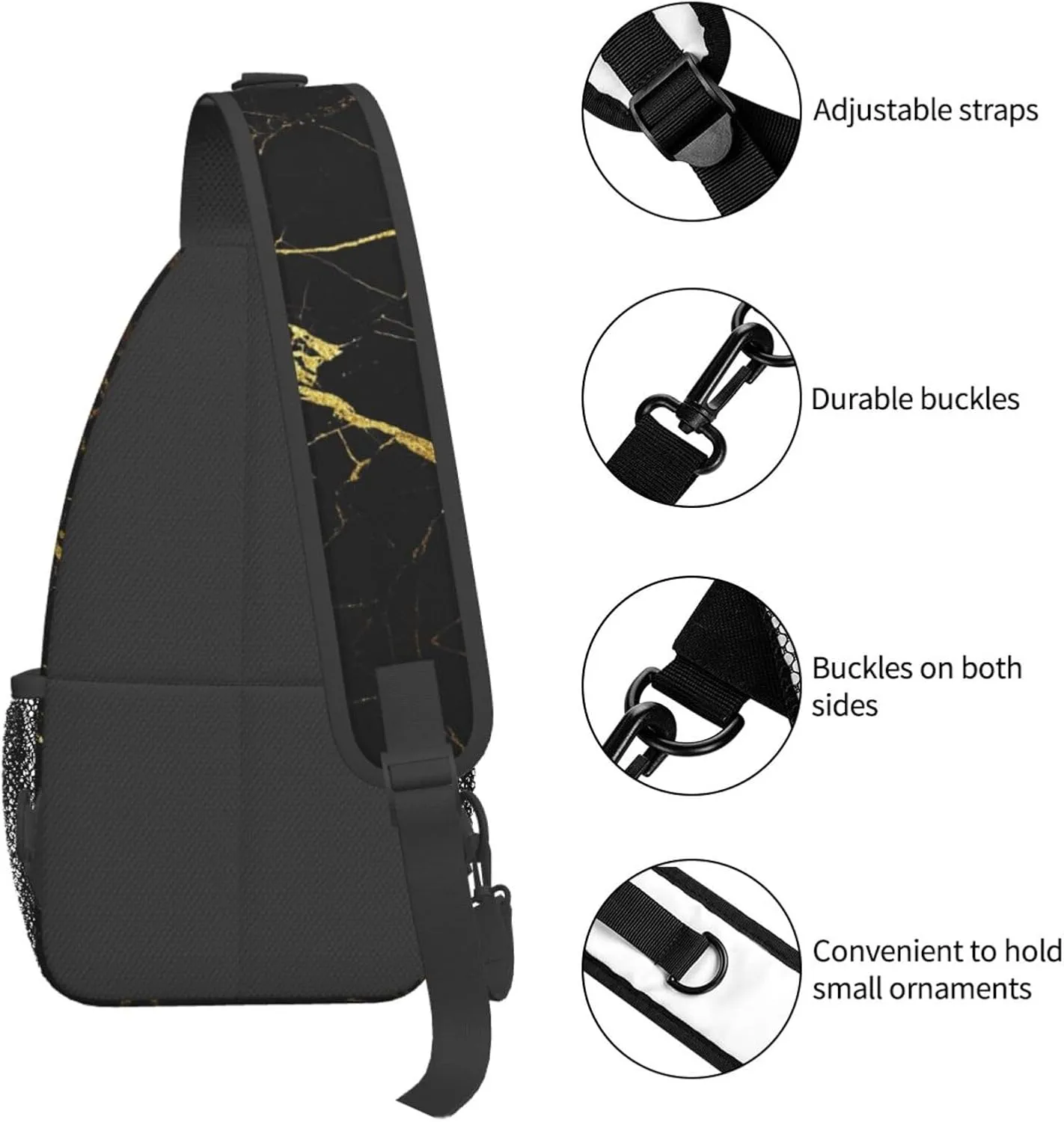 WURTON Sling Bag Glittery Pretty Pattern Print Sling Backpack Crossbody Chest Bag Daypack For Hiking Travel