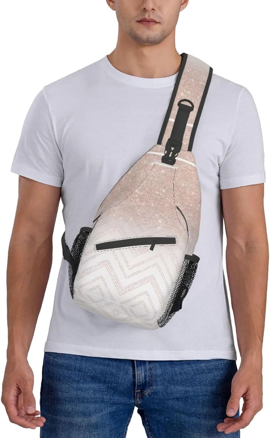WURTON Sling Bag Glittery Pretty Pattern Print Sling Backpack Crossbody Chest Bag Daypack For Hiking Travel