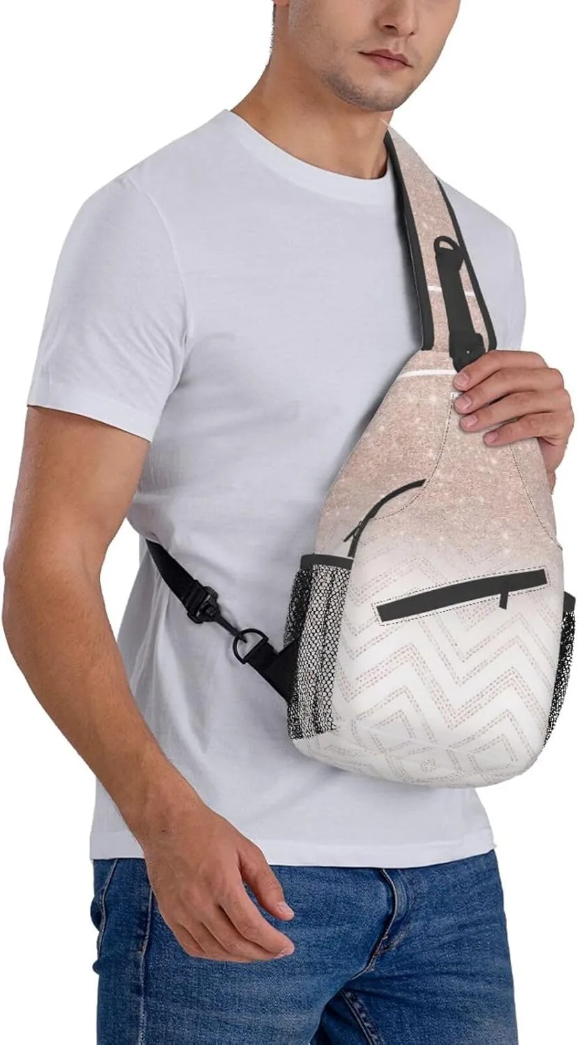 WURTON Sling Bag Glittery Pretty Pattern Print Sling Backpack Crossbody Chest Bag Daypack For Hiking Travel