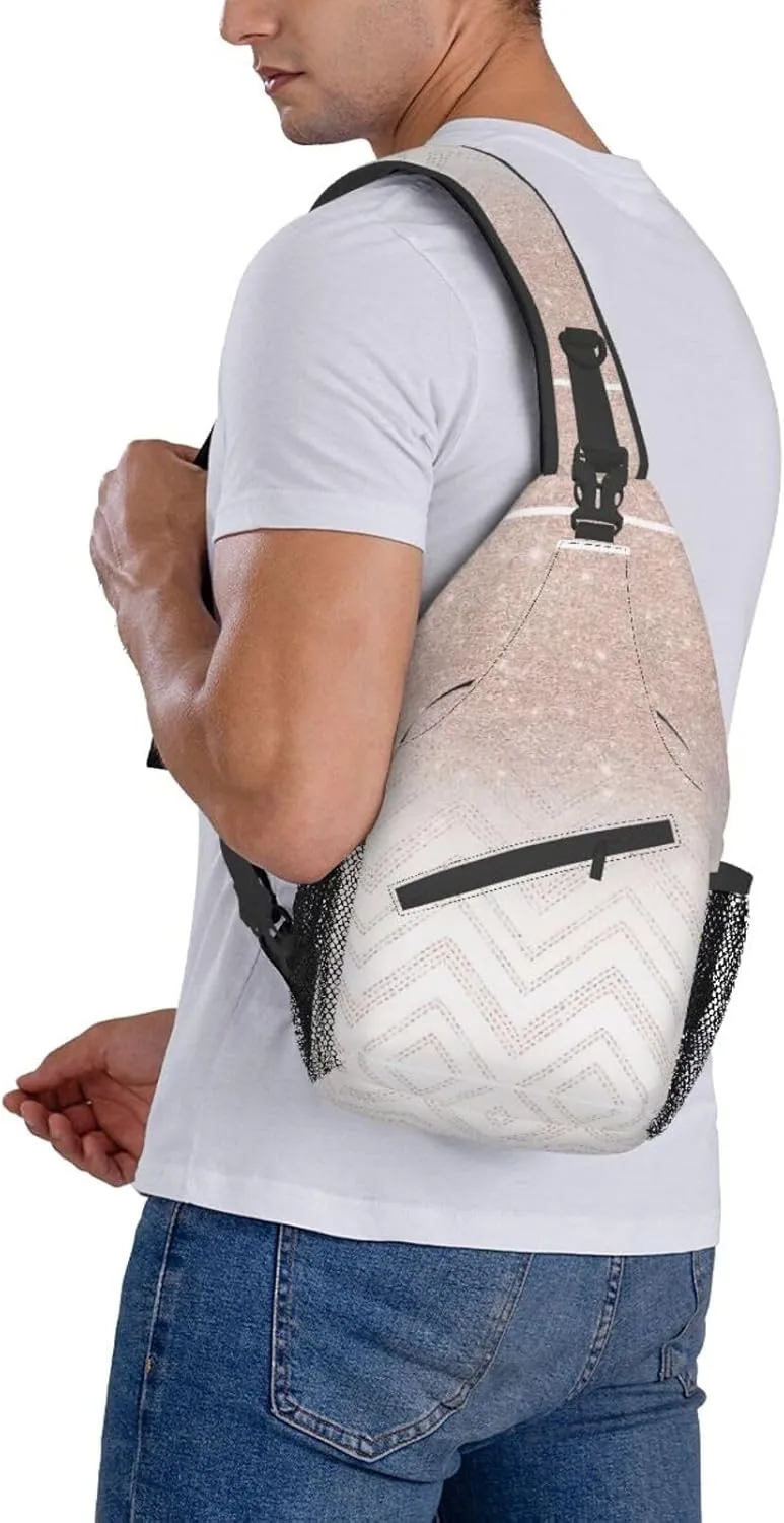 WURTON Sling Bag Glittery Pretty Pattern Print Sling Backpack Crossbody Chest Bag Daypack For Hiking Travel