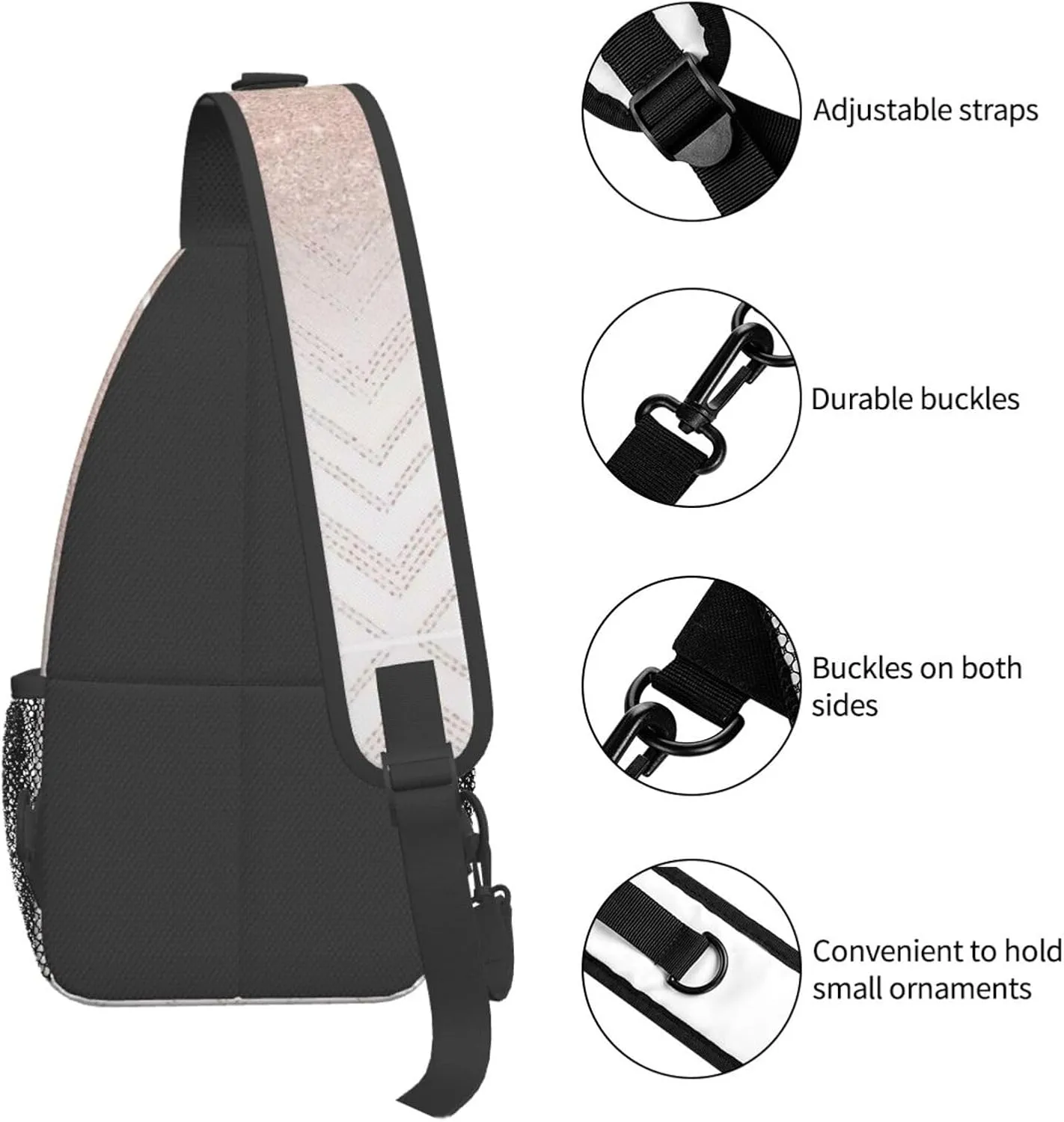 WURTON Sling Bag Glittery Pretty Pattern Print Sling Backpack Crossbody Chest Bag Daypack For Hiking Travel