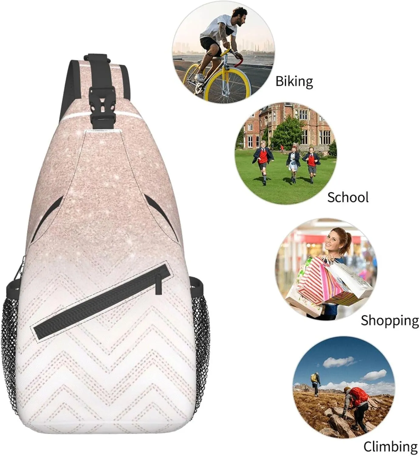 WURTON Sling Bag Glittery Pretty Pattern Print Sling Backpack Crossbody Chest Bag Daypack For Hiking Travel