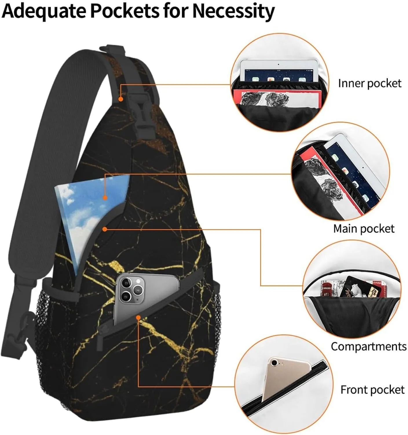 WURTON Sling Bag Glittery Pretty Pattern Print Sling Backpack Crossbody Chest Bag Daypack For Hiking Travel