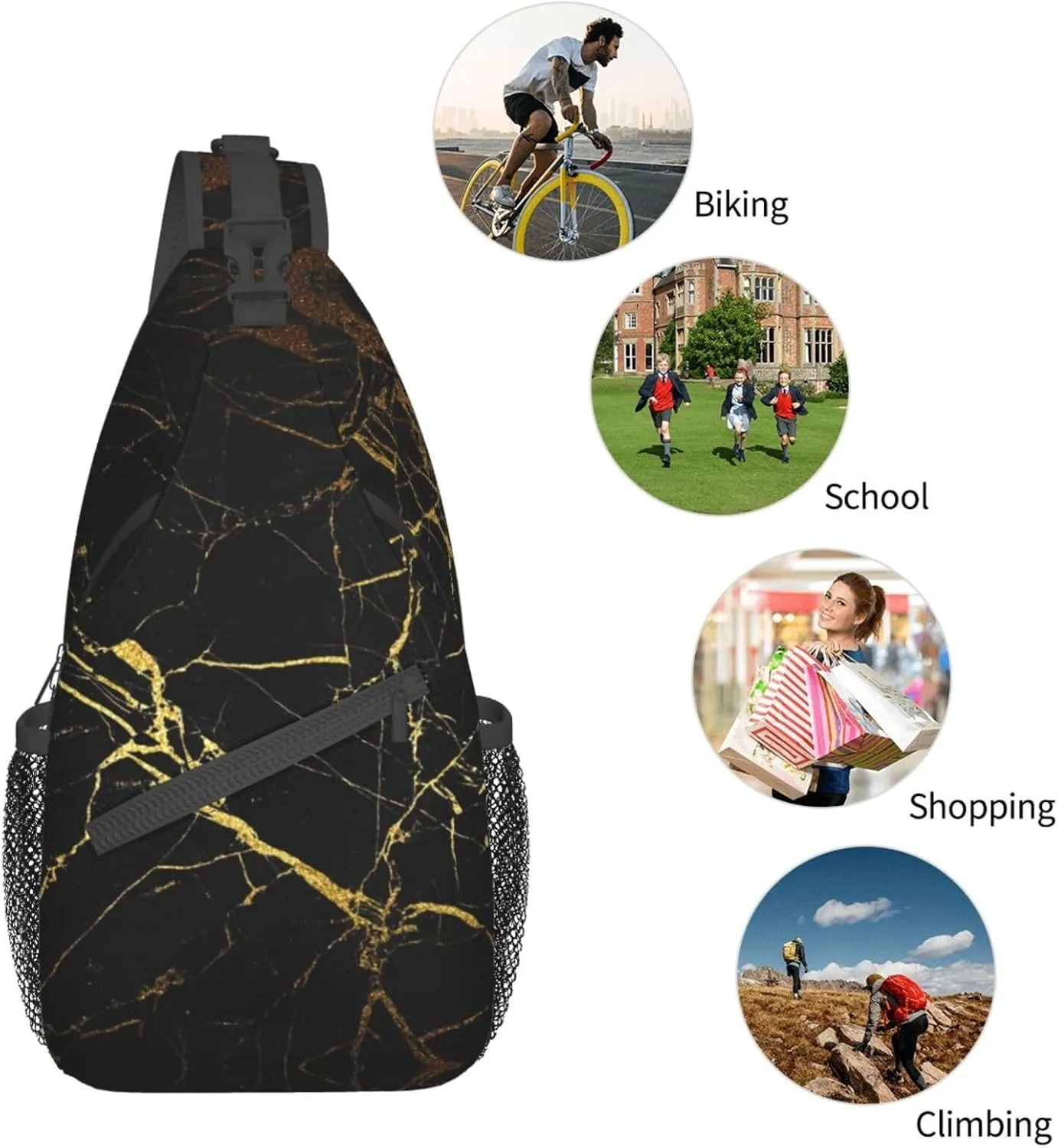 WURTON Sling Bag Glittery Pretty Pattern Print Sling Backpack Crossbody Chest Bag Daypack For Hiking Travel