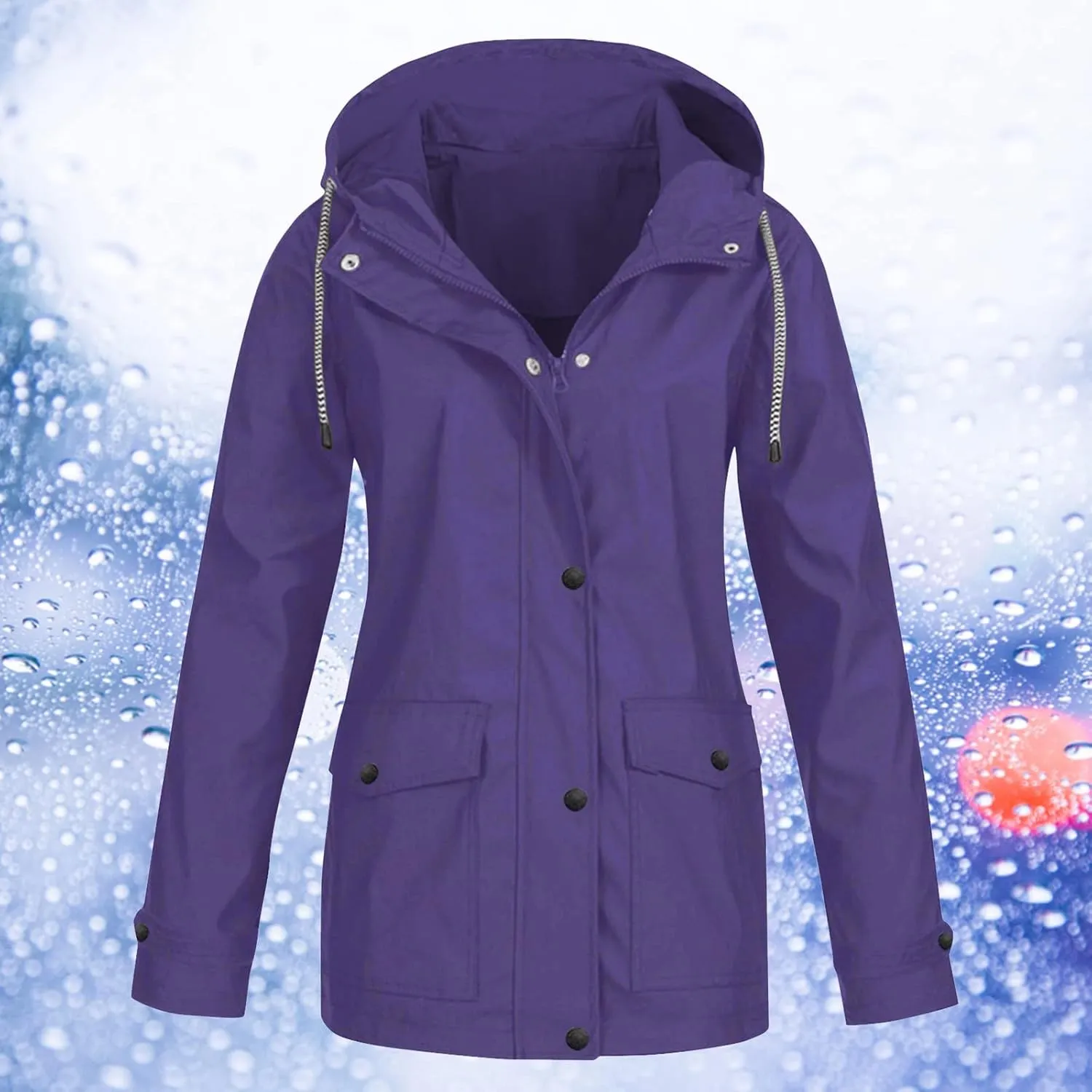 XUETON Womens Autumn Winter Hooded Raincoat Waterproof Packable Reflective Hiking Workout Zip Up Hoodie Rain Jackets Outwear
