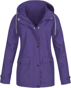 XUETON Womens Autumn Winter Hooded Raincoat Waterproof Packable Reflective Hiking Workout Zip Up Hoodie Rain Jackets Outwear