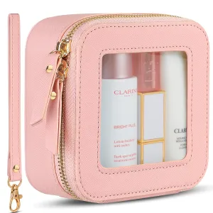 XUGUXA Clear Mini Makeup Bag | Small Cosmetic Pouch | Cute Leather Makeup Pouch | Purse Organizer | Car Travel Essentials for Women (Light Pink)