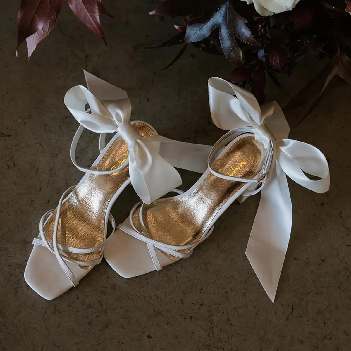 XYD Women Block Heel Sandals for Wedding Bridal Party Elegant Silk Ribbon Strap Square Open Toe Dress Shoes