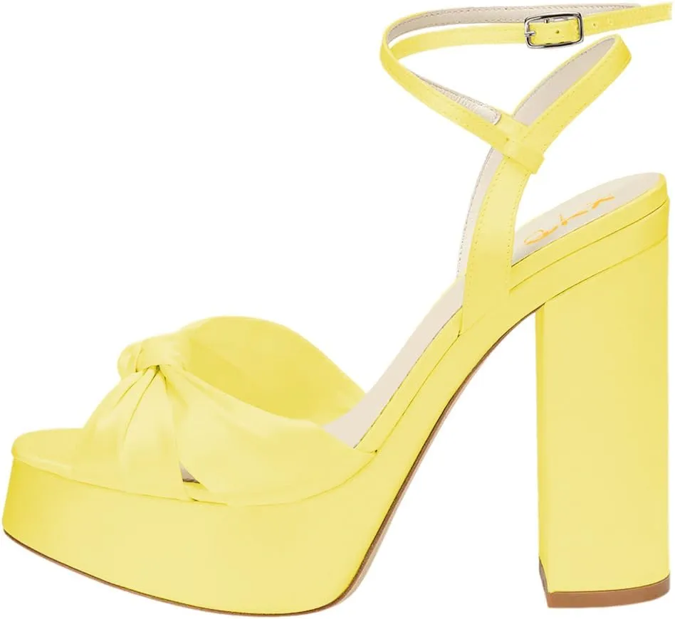 XYD Women Bowknot Ankle Strappy Block High Heel Sandals Open Toe Platform Pumps Evening Wedding Prom Shoes
