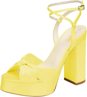 XYD Women Bowknot Ankle Strappy Block High Heel Sandals Open Toe Platform Pumps Evening Wedding Prom Shoes