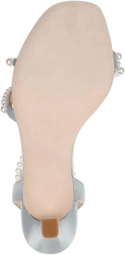 XYD Women's Pearl Kitten Heel Open Toe Sandals Silk Satin Rhinestone Dress Prom Wedding Shoes