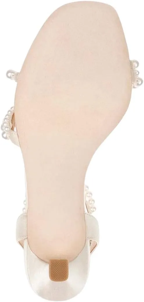 XYD Women's Pearl Kitten Heel Open Toe Sandals Silk Satin Rhinestone Dress Prom Wedding Shoes