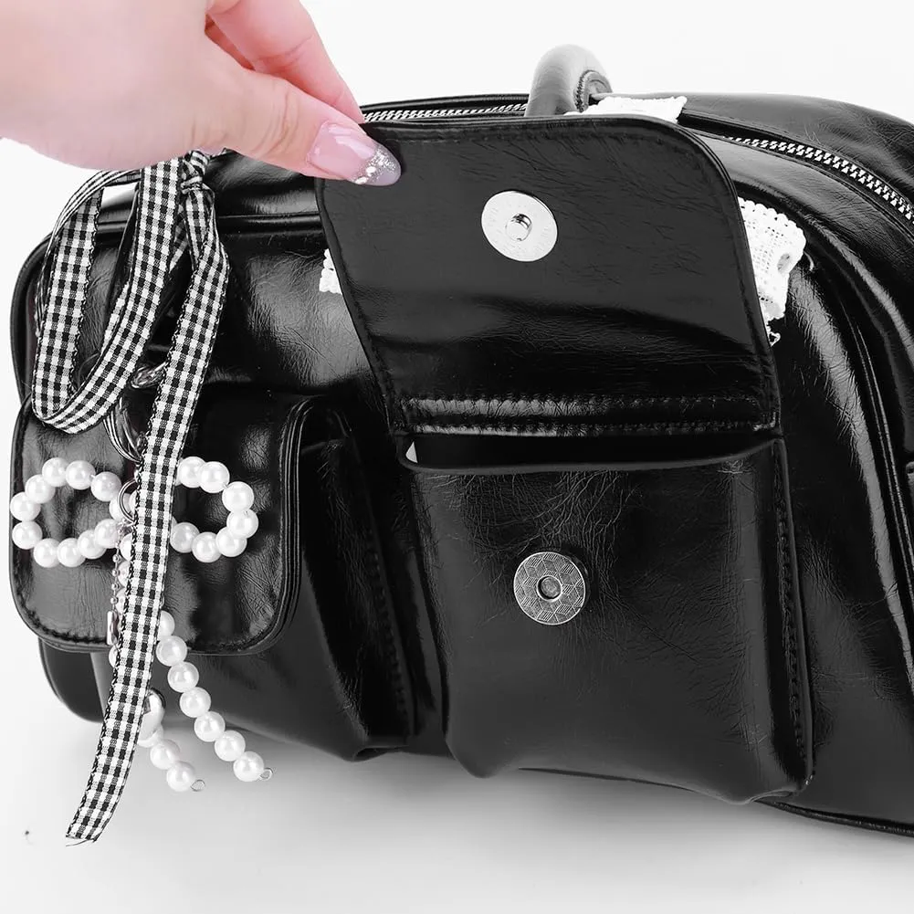 Y2k Purses for Women Cute Bow Shoulder Bag 90s Coquette Handbag Small Faux Leather Underarm Bag with Cute Bow Ribbon