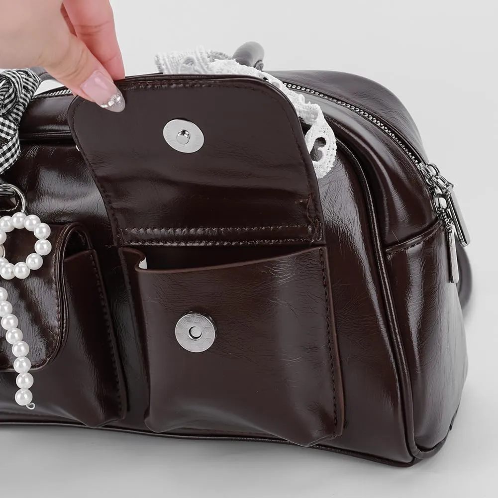 Y2k Purses for Women Cute Bow Shoulder Bag 90s Coquette Handbag Small Faux Leather Underarm Bag with Cute Bow Ribbon