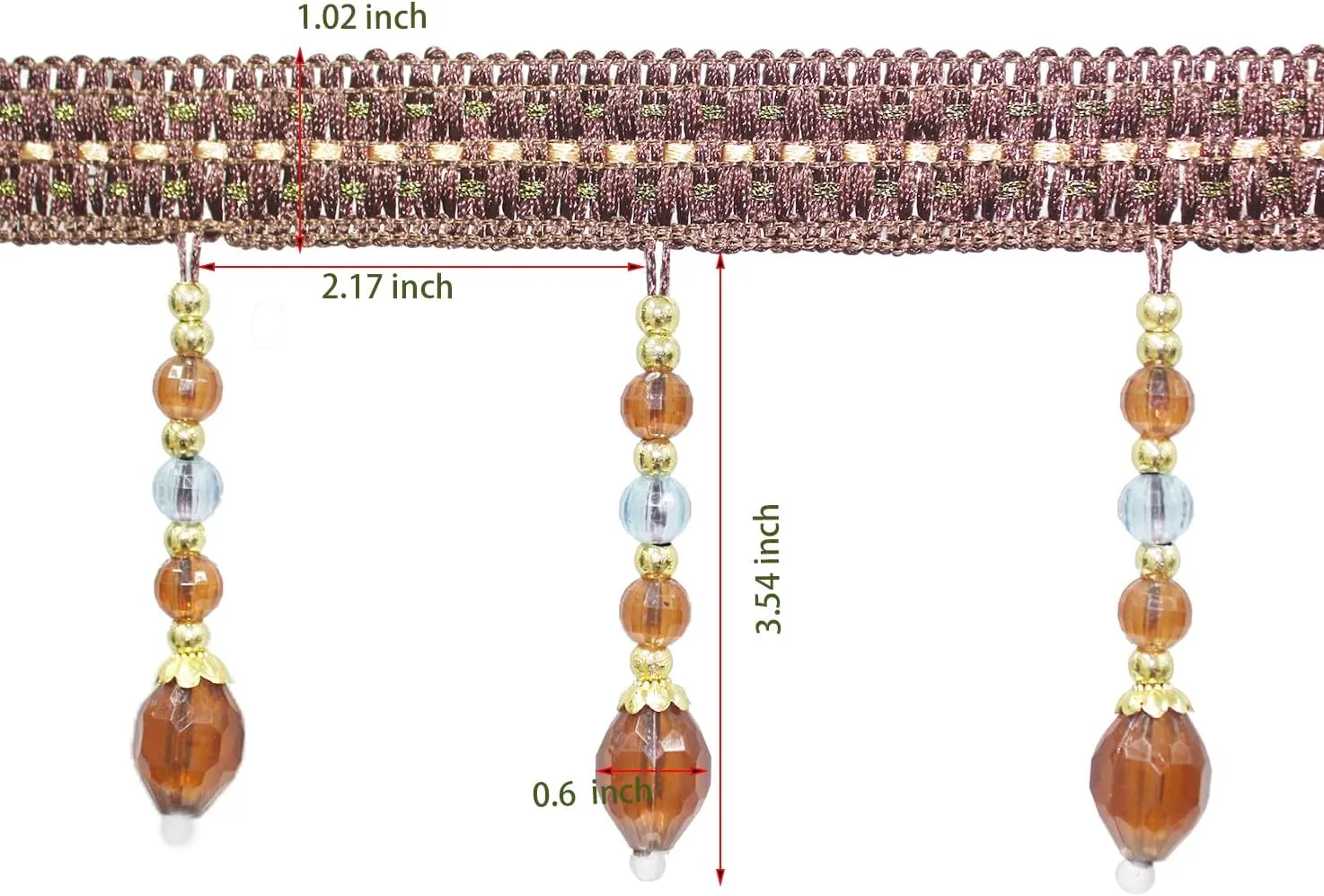 Yalulu 4 Yards Braided Hanging Beads Tassel Trim Fringe Fabric Ribbon Trimming Handwork DIY Craft Sewing Accessory Lace for Home Curtain Table Decoration (Deep Coffee)