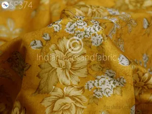 Yellow Indian Saree Soft Pure Printed Silk Fabric by the yard Wedding Dress Bridesmaid Party Costume Curtains Crafting Sewing Dupatta Scarf