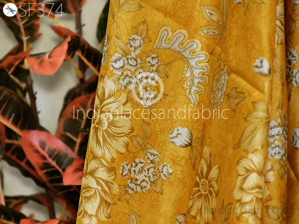 Yellow Indian Saree Soft Pure Printed Silk Fabric by the yard Wedding Dress Bridesmaid Party Costume Curtains Crafting Sewing Dupatta Scarf