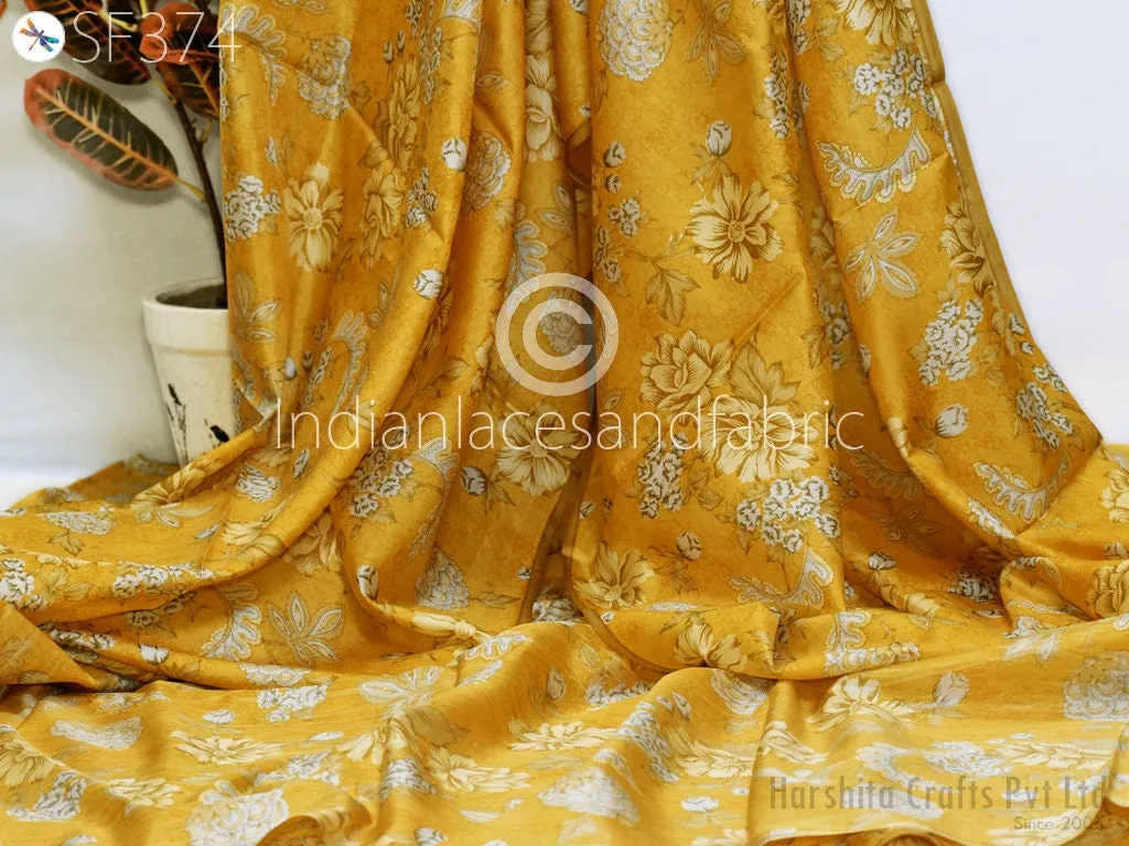 Yellow Indian Saree Soft Pure Printed Silk Fabric by the yard Wedding Dress Bridesmaid Party Costume Curtains Crafting Sewing Dupatta Scarf