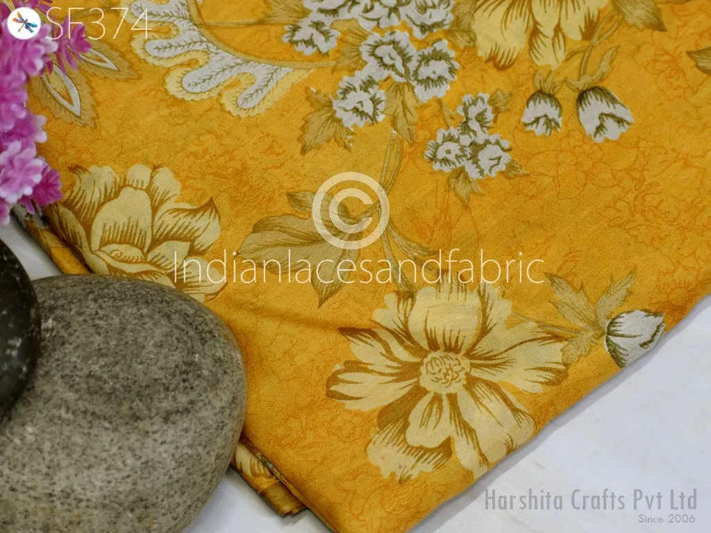 Yellow Indian Saree Soft Pure Printed Silk Fabric by the yard Wedding Dress Bridesmaid Party Costume Curtains Crafting Sewing Dupatta Scarf