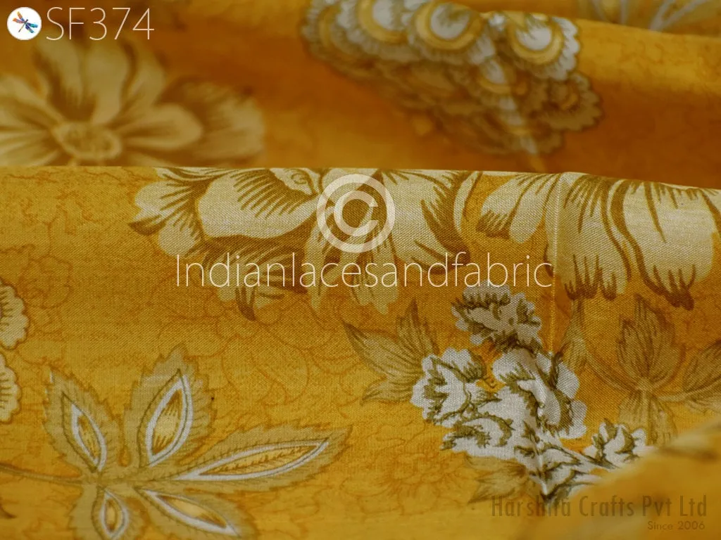 Yellow Indian Saree Soft Pure Printed Silk Fabric by the yard Wedding Dress Bridesmaid Party Costume Curtains Crafting Sewing Dupatta Scarf