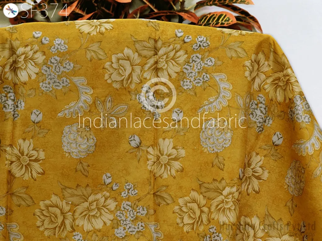 Yellow Indian Saree Soft Pure Printed Silk Fabric by the yard Wedding Dress Bridesmaid Party Costume Curtains Crafting Sewing Dupatta Scarf