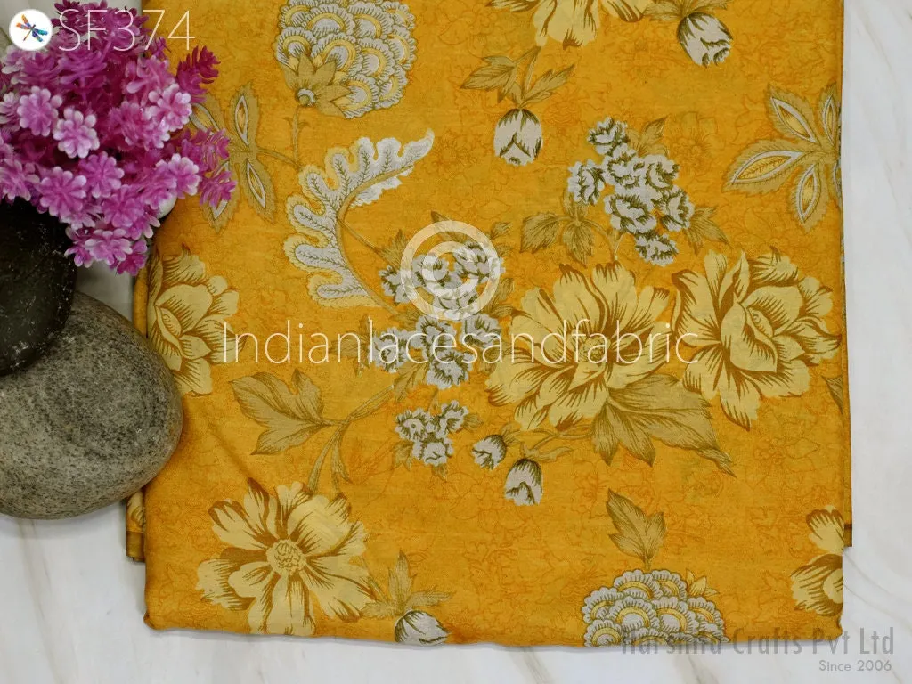 Yellow Indian Saree Soft Pure Printed Silk Fabric by the yard Wedding Dress Bridesmaid Party Costume Curtains Crafting Sewing Dupatta Scarf