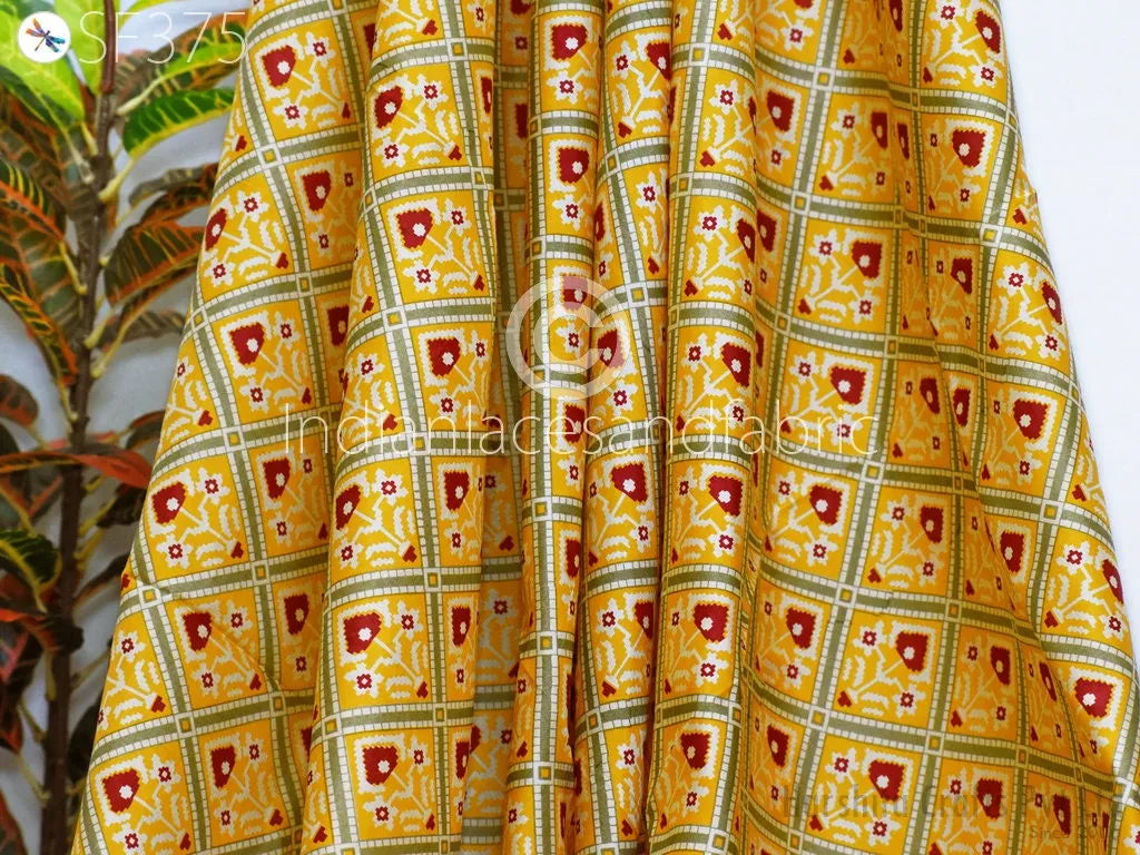 Yellow Indian Saree Soft Pure Printed Silk Fabric by the yard Wedding Dresses Bridesmaid Party Costume Curtain Crafting Sewing Dupatta Scarf