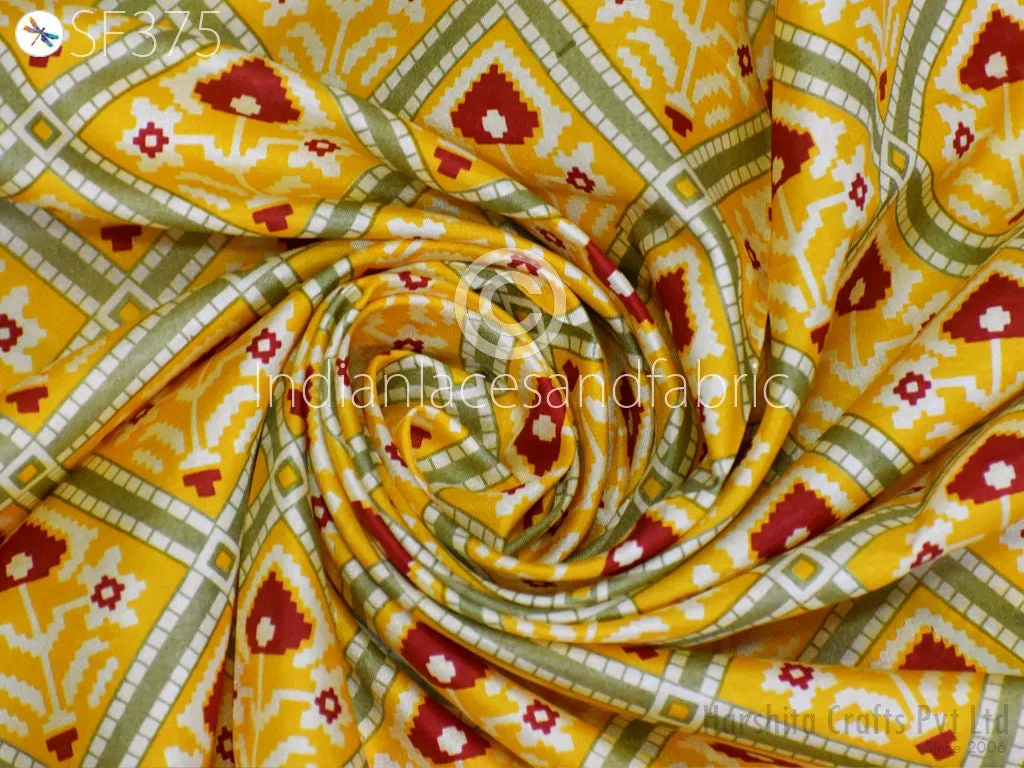 Yellow Indian Saree Soft Pure Printed Silk Fabric by the yard Wedding Dresses Bridesmaid Party Costume Curtain Crafting Sewing Dupatta Scarf