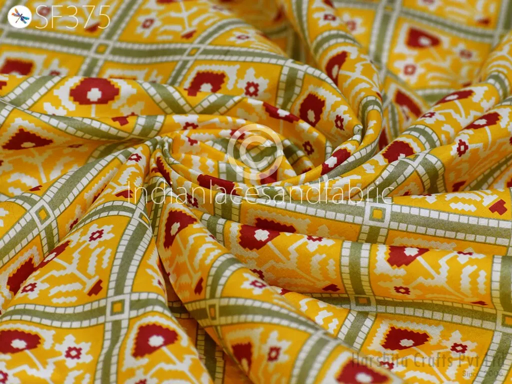 Yellow Indian Saree Soft Pure Printed Silk Fabric by the yard Wedding Dresses Bridesmaid Party Costume Curtain Crafting Sewing Dupatta Scarf