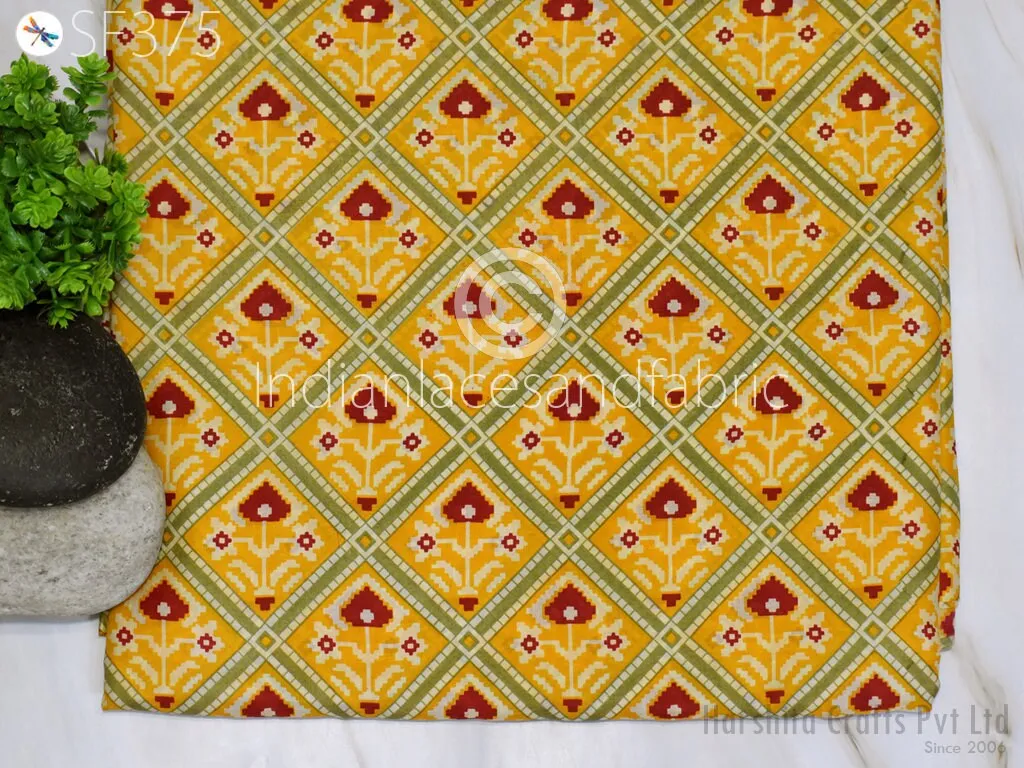 Yellow Indian Saree Soft Pure Printed Silk Fabric by the yard Wedding Dresses Bridesmaid Party Costume Curtain Crafting Sewing Dupatta Scarf