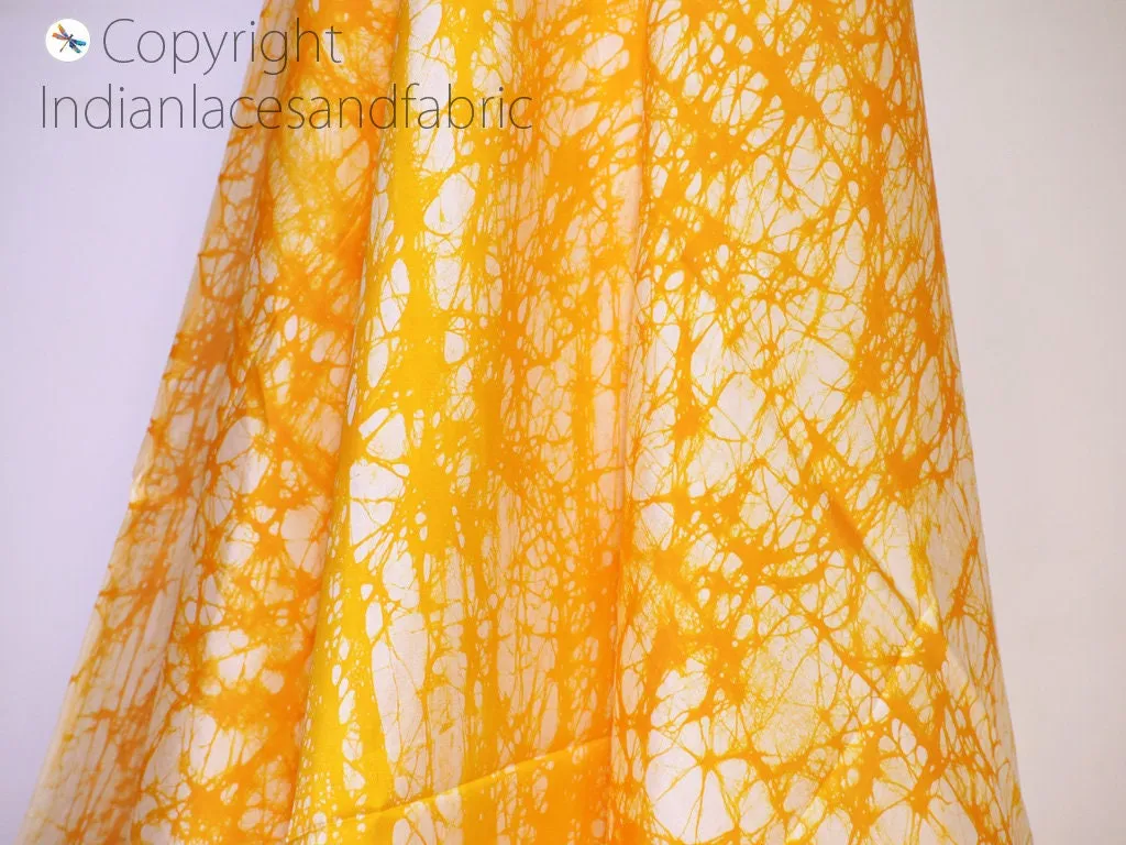 Yellow Indian Soft Pure Printed Silk Batik Fabric By The Yard Wedding Dress Bridesmaids Costumes Party Dresses Pillows Cushion Cover Drapery