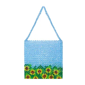 Yellow Teal Sky Blue Sunflower Detail And More Tote Bead Bag