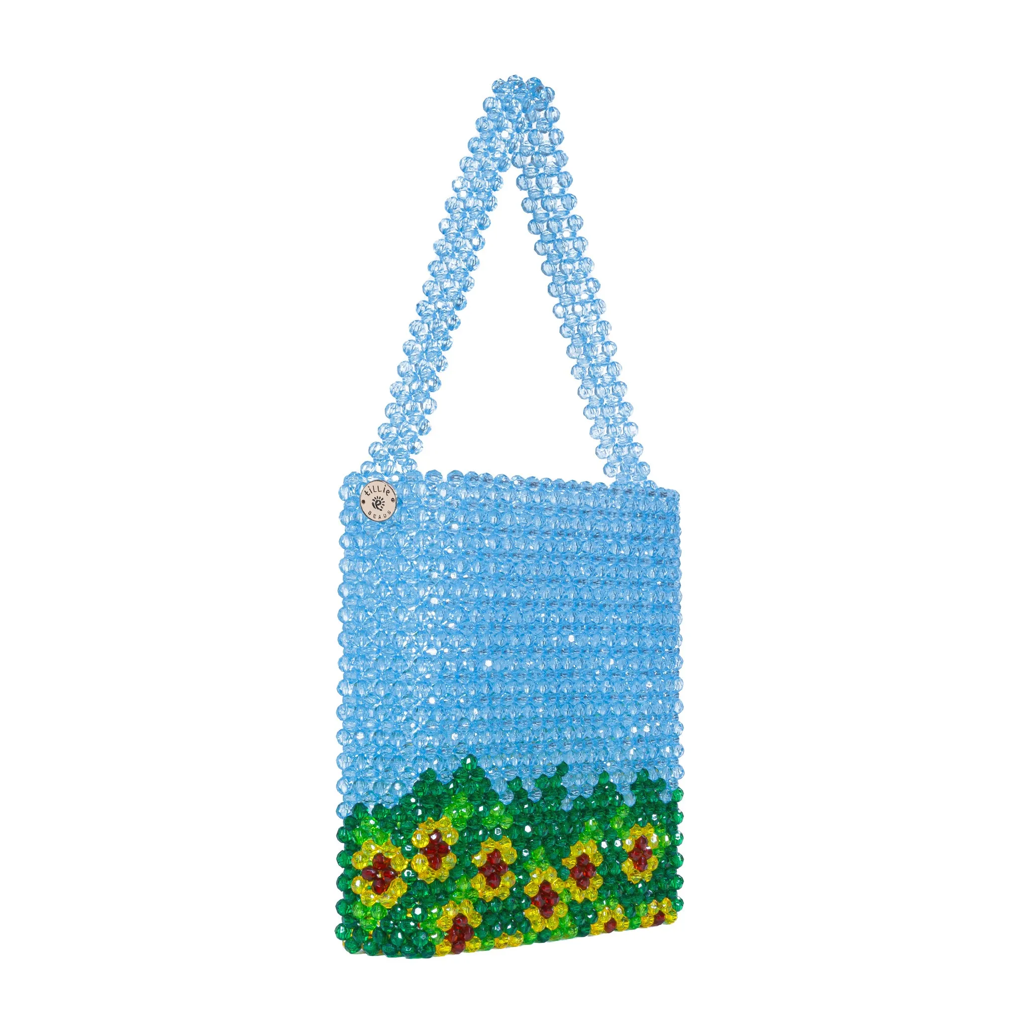 Yellow Teal Sky Blue Sunflower Detail And More Tote Bead Bag