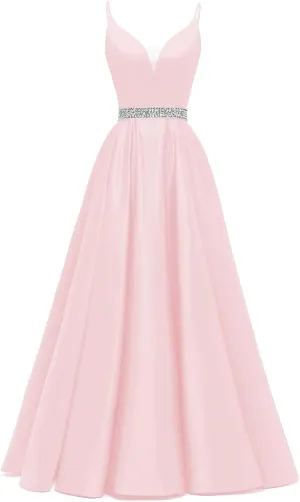 Yexinbridal Satin Prom Dresses Long for Women 2025 Spaghetti Straps Beaded V-Neck Formal Evening Party Gowns