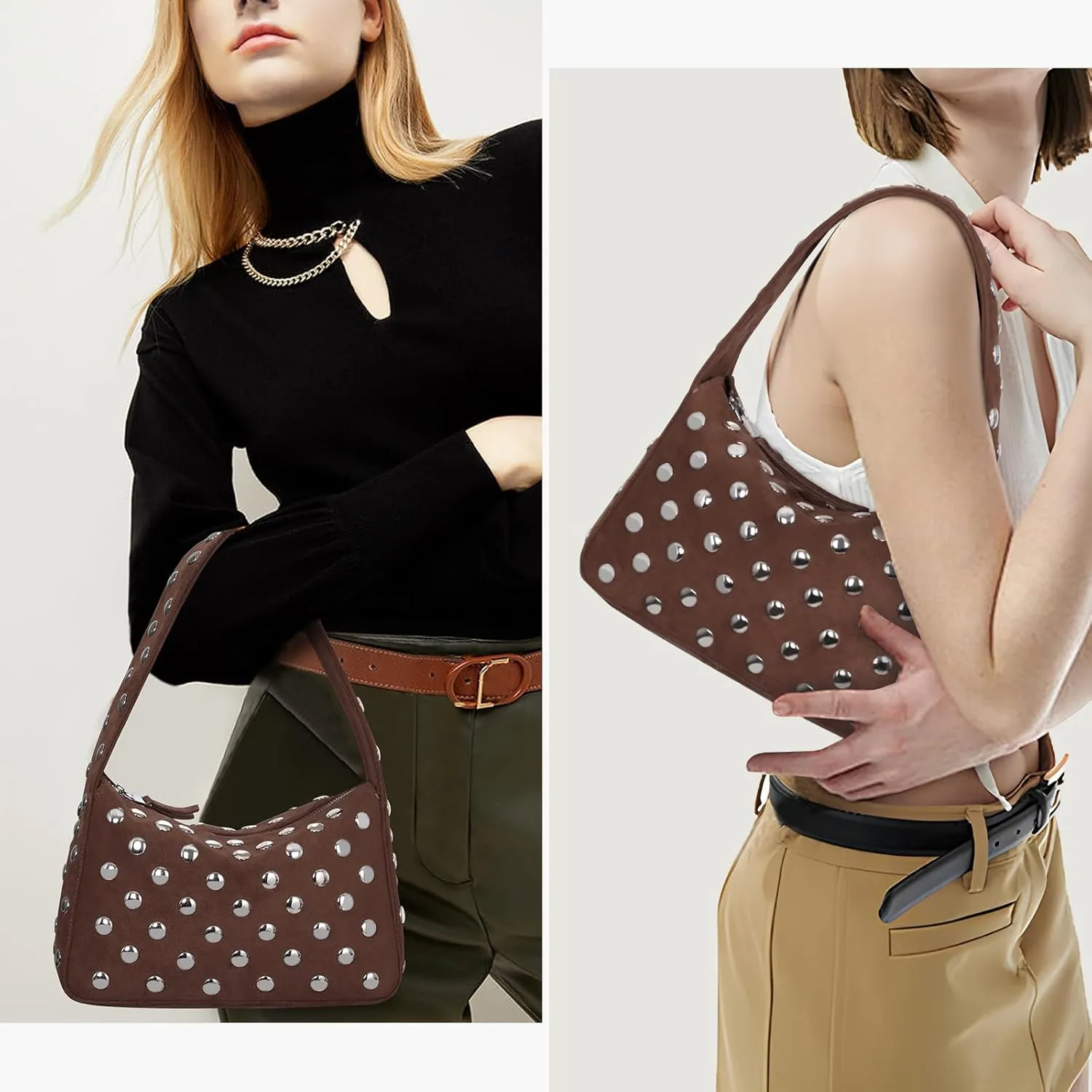 YFGBCX Studded Purses Black Shoulder Bag Y2K Purse for Women Handbag Soft Leather Fall Purse