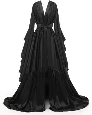 yinyyinhs Women's Bridal Robe Long Silk Satin Bridesmaid Wedding Robe Nightgown Bathrobe Maternity Photoshoot Robe