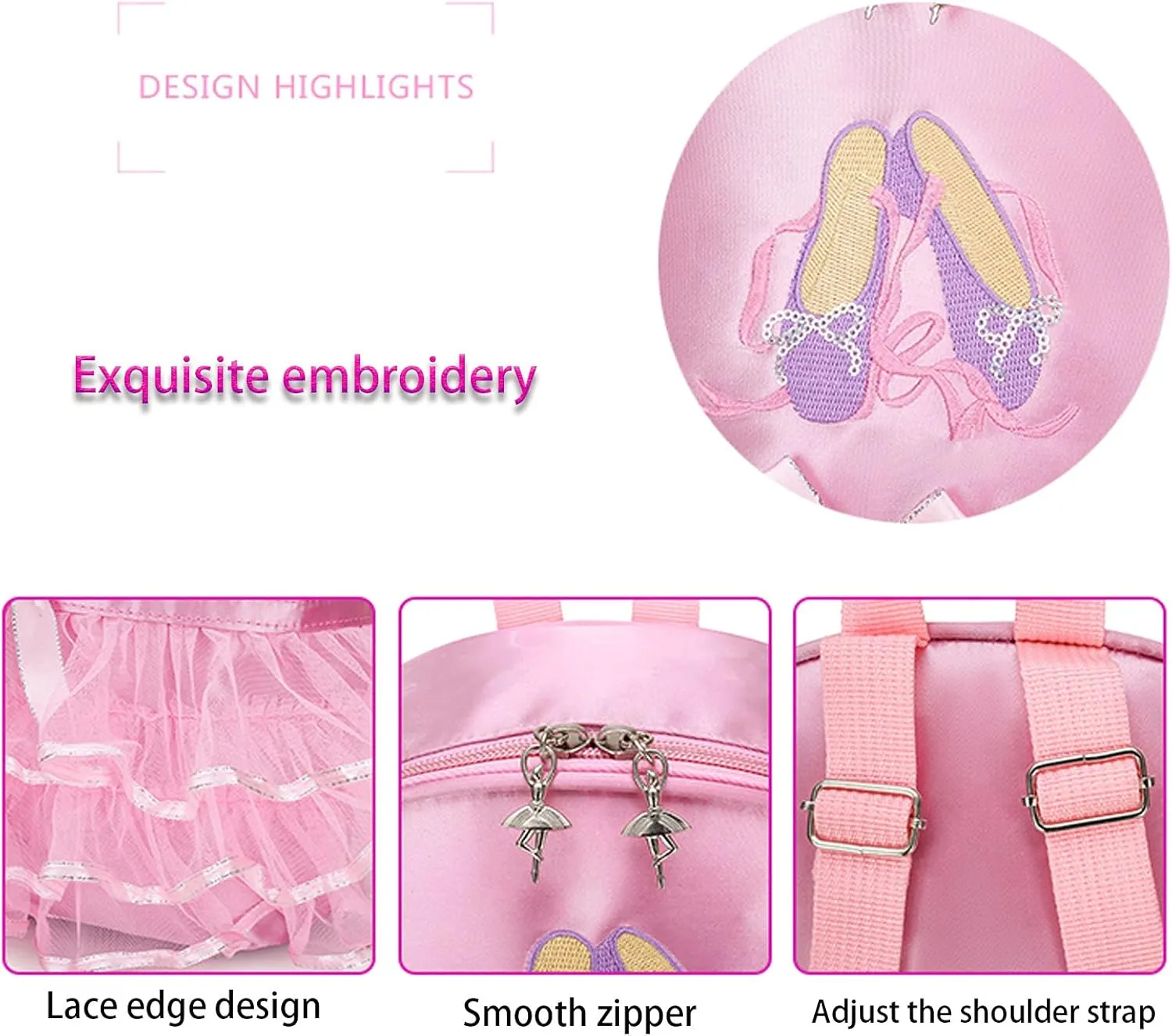 Yitengteng Princess Ballerina Backpack Dance Bag for Toddler Girls Nylon Backpack (Pink dance shoes)
