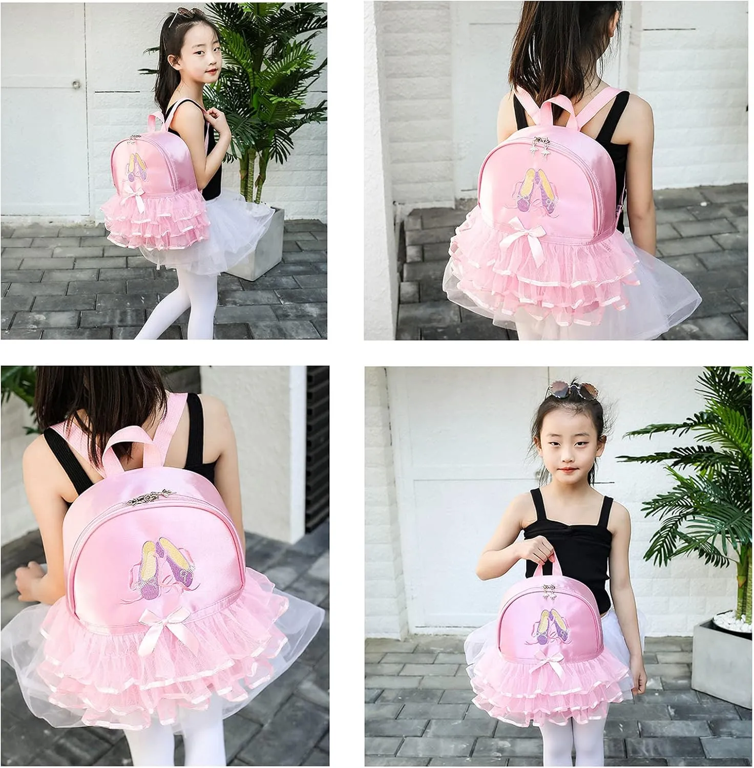 Yitengteng Princess Ballerina Backpack Dance Bag for Toddler Girls Nylon Backpack (Pink dance shoes)