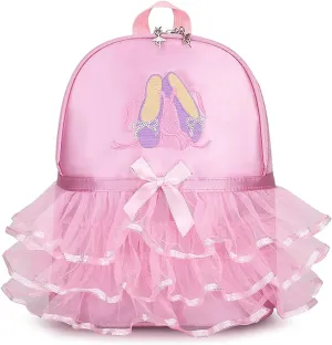 Yitengteng Princess Ballerina Backpack Dance Bag for Toddler Girls Nylon Backpack (Pink dance shoes)