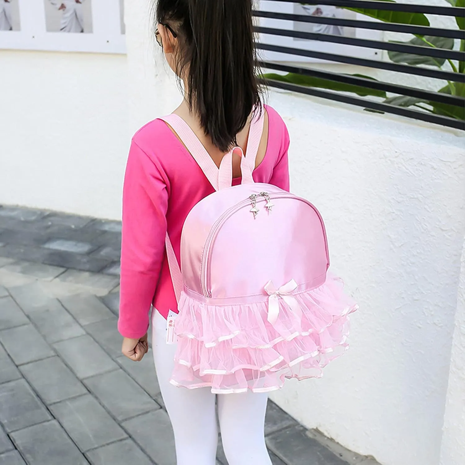 Yitengteng Princess Ballerina Backpack Dance Bag for Toddler Girls Nylon Backpack (Pink)
