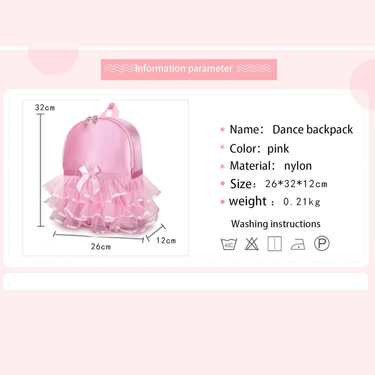 Yitengteng Princess Ballerina Backpack Dance Bag for Toddler Girls Nylon Backpack (Pink)