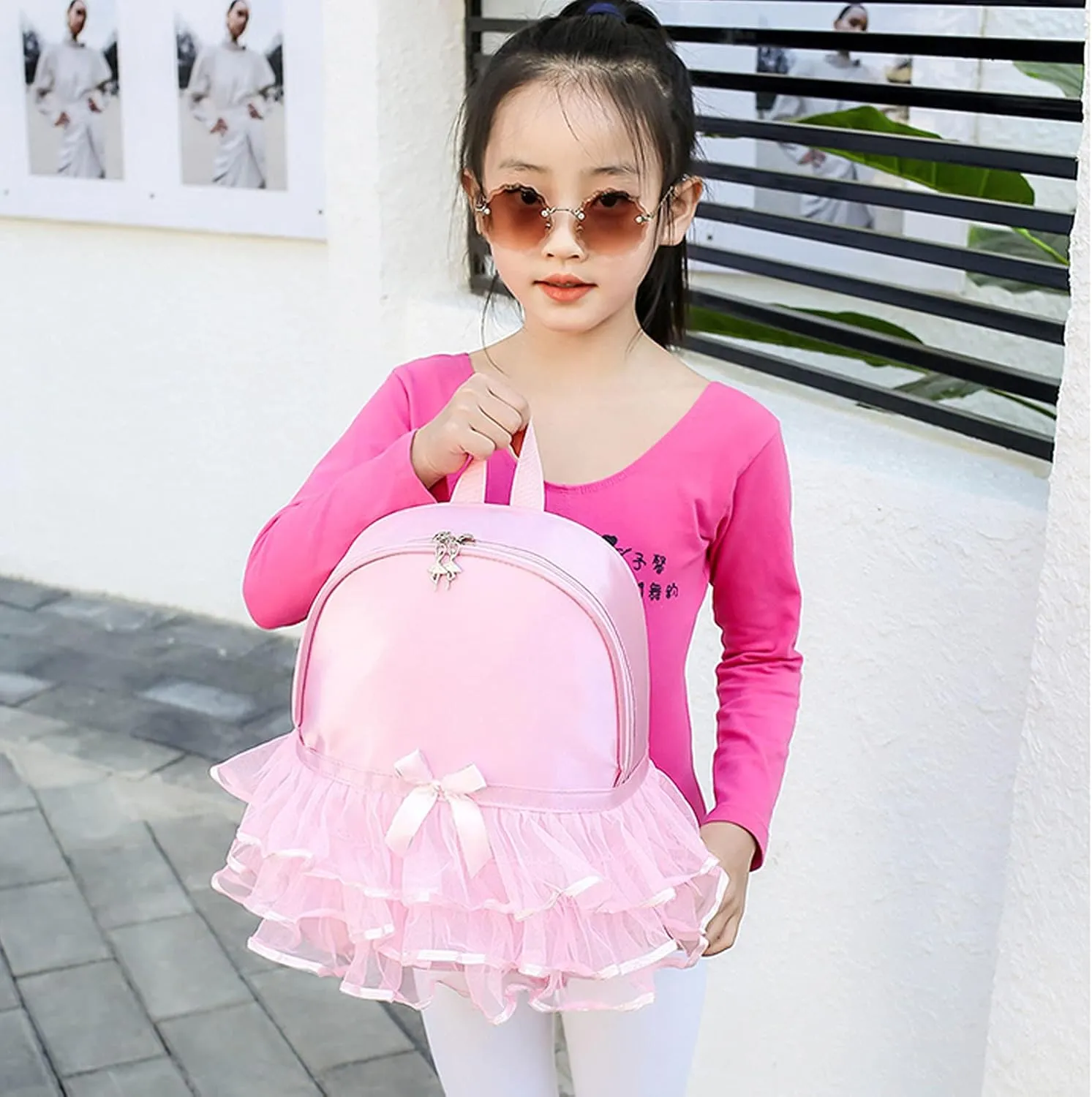 Yitengteng Princess Ballerina Backpack Dance Bag for Toddler Girls Nylon Backpack (Pink)