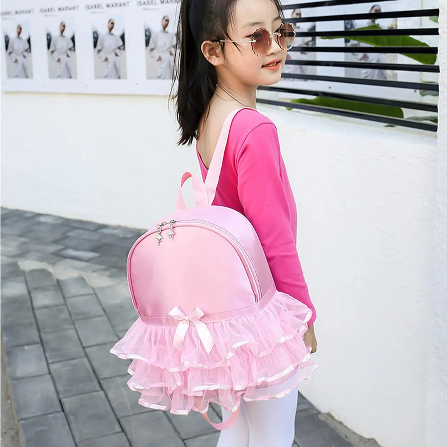 Yitengteng Princess Ballerina Backpack Dance Bag for Toddler Girls Nylon Backpack (Pink)