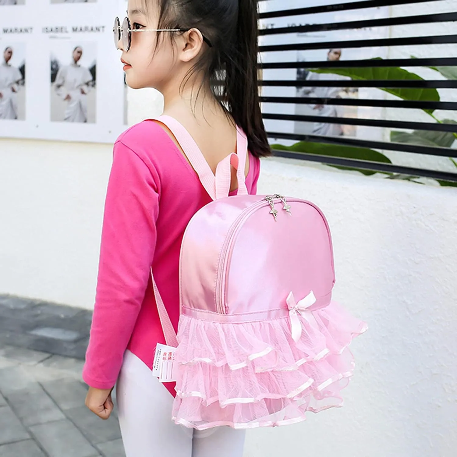 Yitengteng Princess Ballerina Backpack Dance Bag for Toddler Girls Nylon Backpack (Pink)