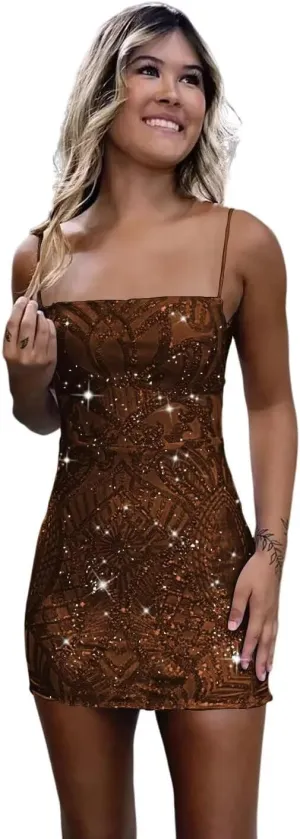 YMSHA Women's Spaghetti Straps Sequin Homecoming Dresses for Teens Tight Short Cocktail Party Dress YMS199