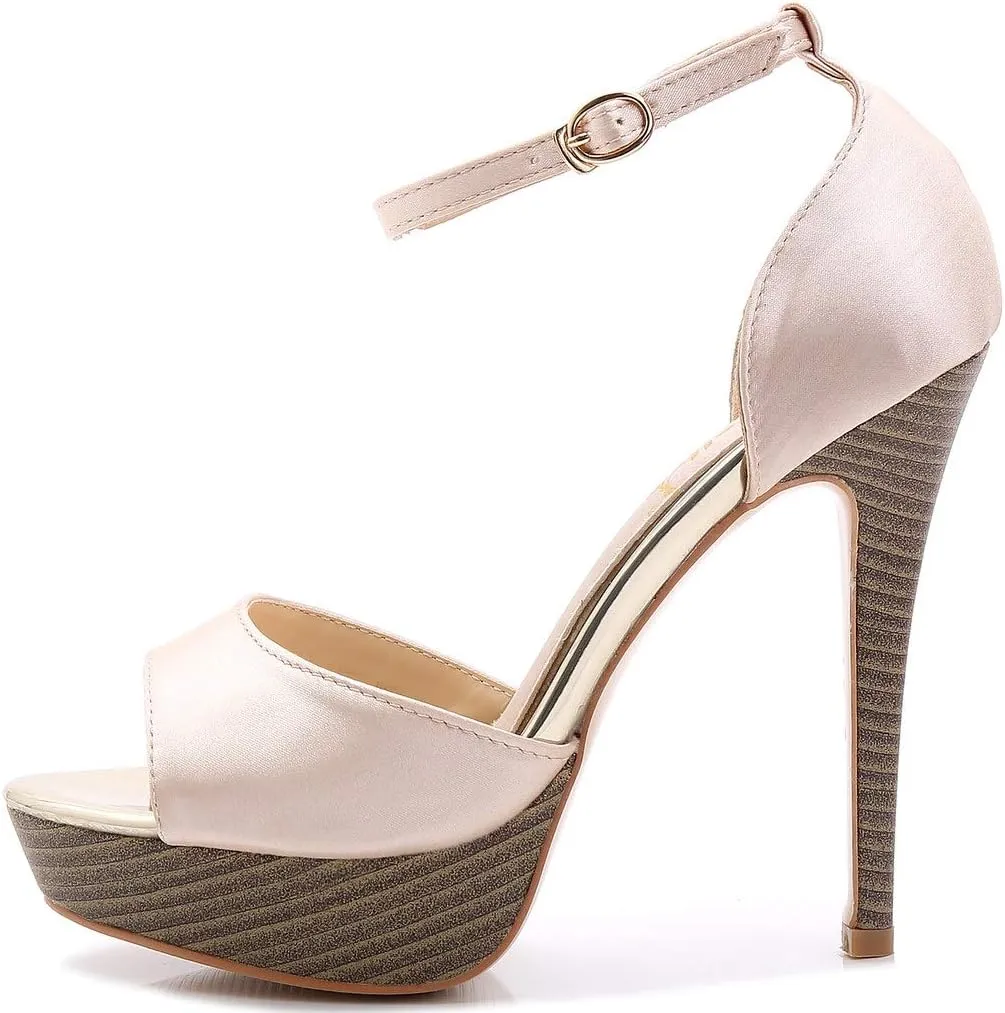 YooPrettyz Women Peep Toe Dress High Heel Ankle Strap Prom Shoes Wedding Platform Pumps