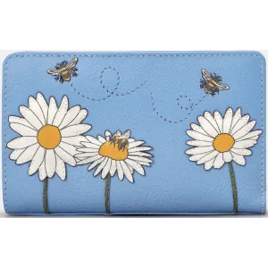 Yoshi Bee Happy Flap Over Zip Around Blue Leather Purse