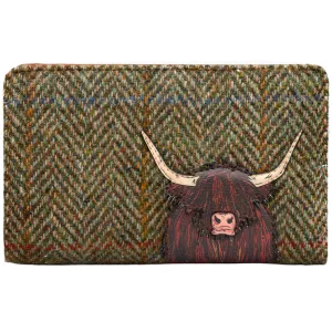 Yoshi Highland Cow Zip Around Tweed Leather Purse