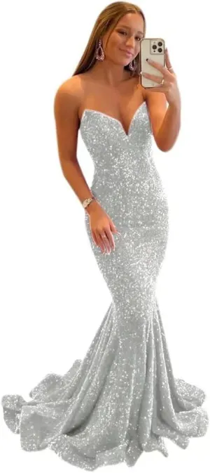 Yuxin Sequin Prom Dresses 2024 Mermaid Homecoming Dress High Split Formal Party Evening Gowns for Women