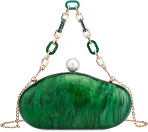 YYW Acrylic Evening Clutch Purses for Women Shell Marble Handbag Shoulder Bag with Pearl for Wedding Party Prom